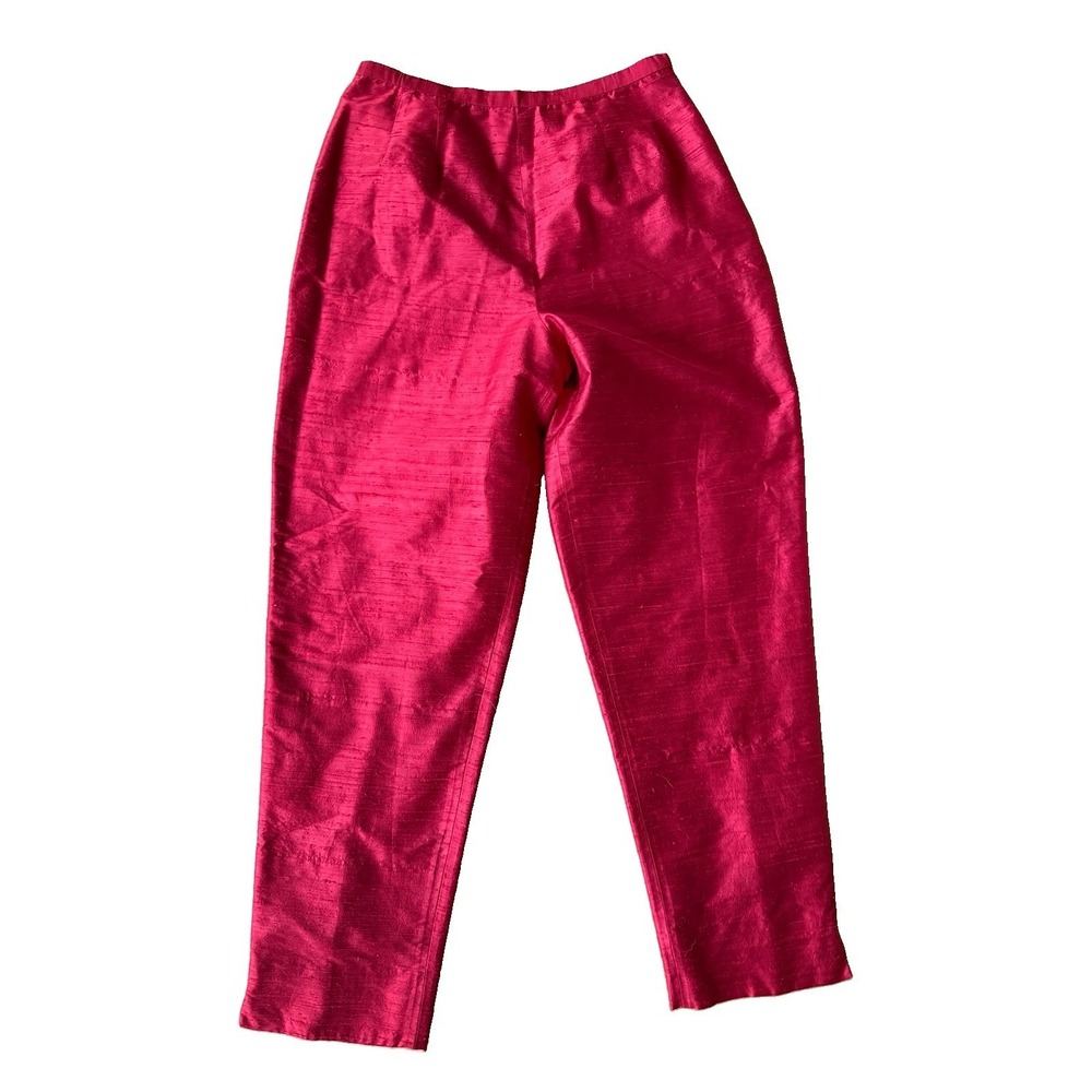 Kay Unger NY Vtg Silk Dupioni Pencil Cigarette Pants Retro Sz 8/Fits 4-6 Red